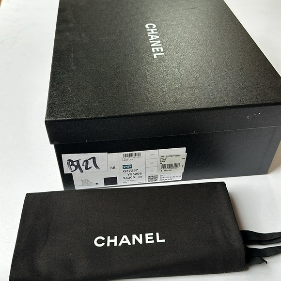 CHANEL Cotton Grosgrain Cap Toe CC Black Lace Up Boots Original Box Dust Bags 38 - Picture 5 of 11